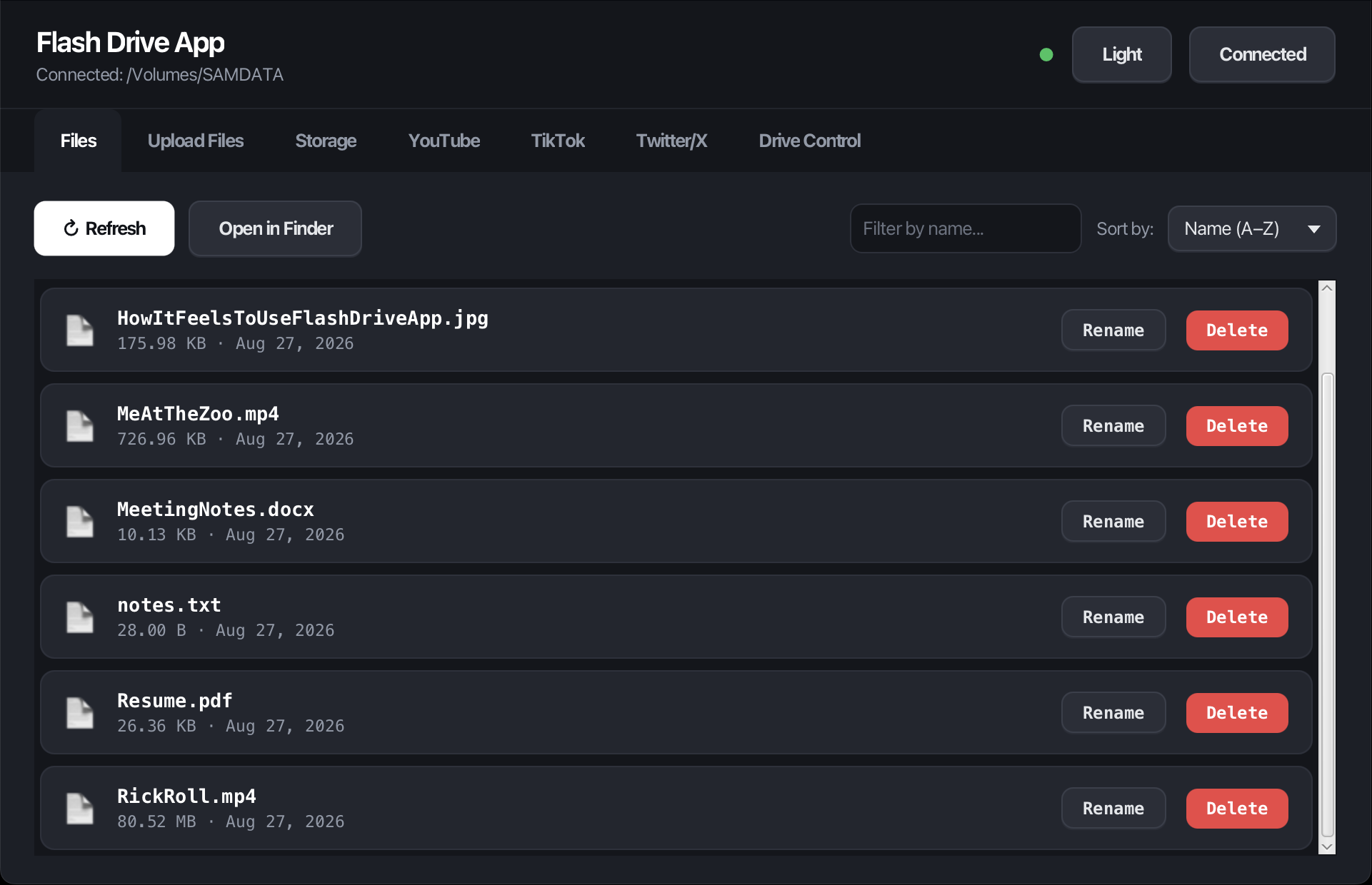 FlashDrive app dark mode file browser